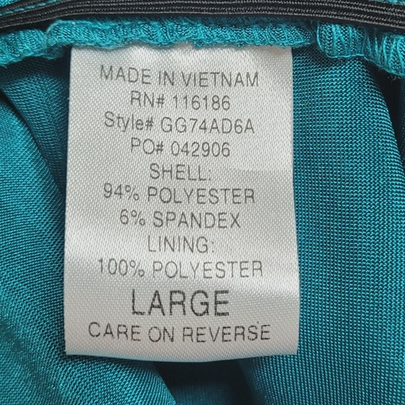 Deadstock Vintage Charlotte Russe Teal Satin Brooch Shark Bite Hem Halter Dress - Picture 14 of 14